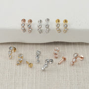 Three CZ Stone Curve (Left/Right) Screw Flat Back Rose Gold Plated