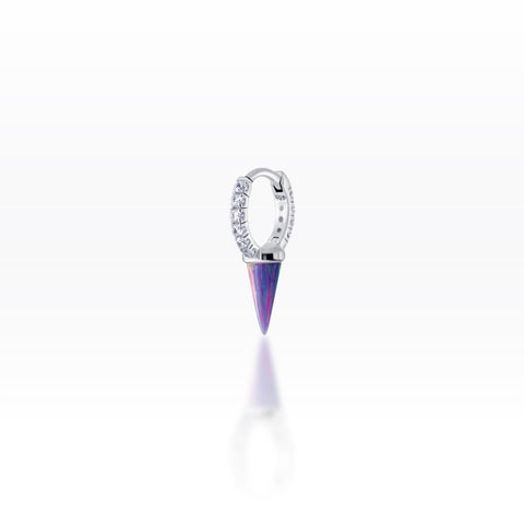 Single Spike Purple Opal/CZ Huggie Hoop