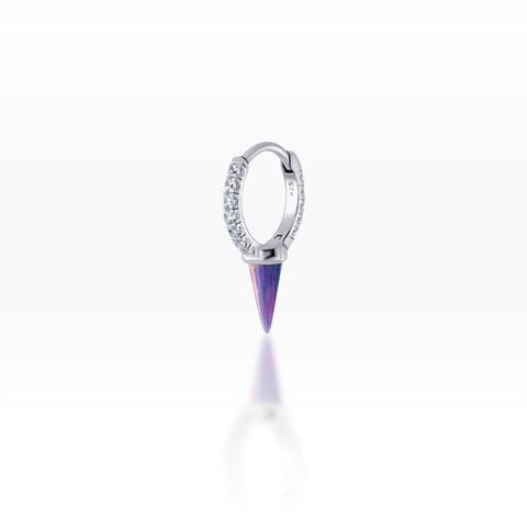 Single Spike Purple Opal/CZ Huggie Hoop