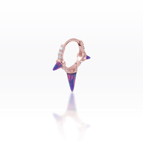 Triple Spike Purple Opal/CZ Huggie Hoop