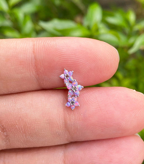 Purple Opal Three Flower Garland Screw Flat Back