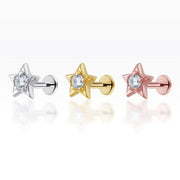 Star CZ Screw Flat Back Rose Gold Plated