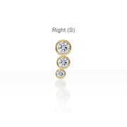 Three CZ Stone Curve (Left/Right) Screw Flat Back Gold Plated