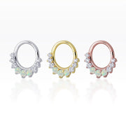 White Opal/Clear Crown CZ Clicker Hoop