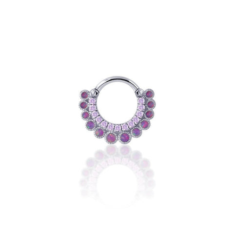 Double Crown Purple Opal/CZ Clicker Hoop