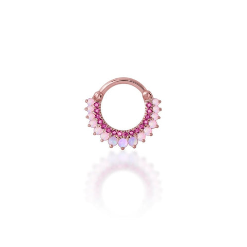 Pink Opal/Ruby CZ Clicker Hoop